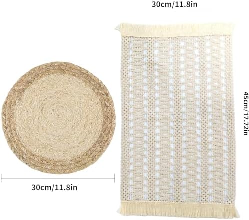 Handmade Boho Placemats Set of 6 - Natural Cotton Burlap and Water