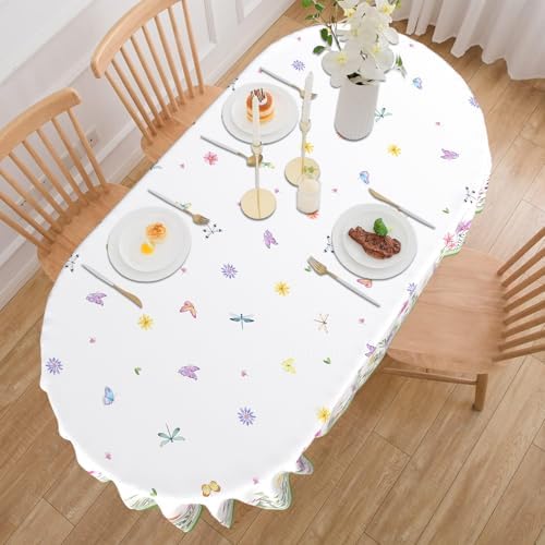 Spring Summer Flower Tablecloth Oval 60x84 Inch, Oval Floral