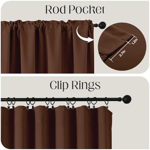 CUCRAF Brown Blackout Curtains 72 inch Length 2 Panels Set, Rod Pocket