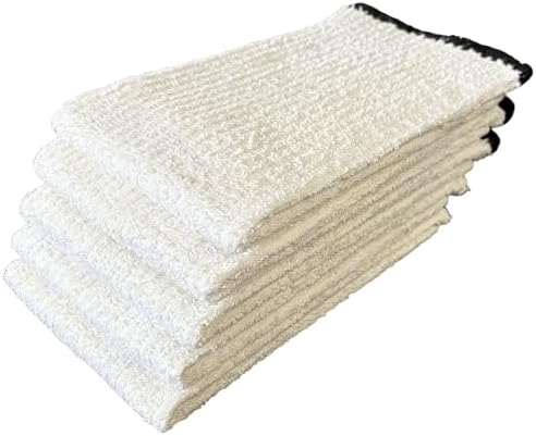 5 Pack, 100% Cotton White Ribbed Terry Bar Mop with Black Boarder for