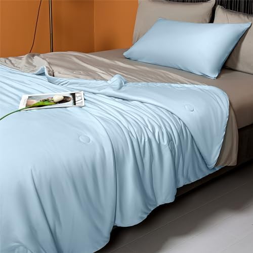 LLanCL Cooling Blanket 90" x 90" Blue & Grey and Cooling Pillowcases