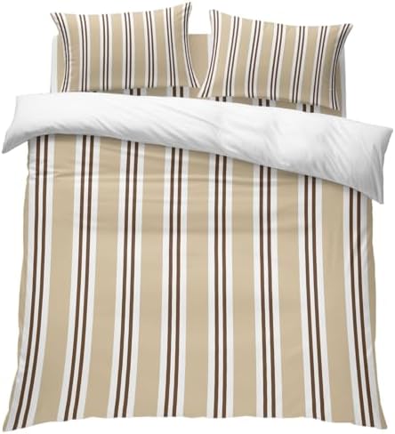 Sand Beige Stripes King 4 Piece Duvet Cover Set, Brown White Khaki