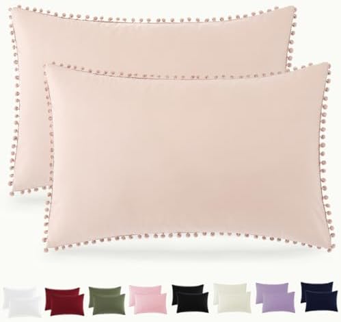 Pom Poms Pillow Shams King Size Set of 2, Taupe Decorative Pillowcases