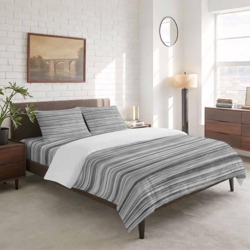 4 Pieces Duvet Cover Queen Bedding Sets Abstract Gray Striped Textured