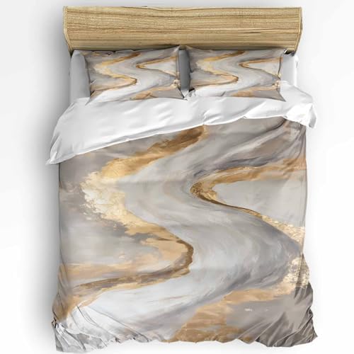 Duvet Cover Set Queen, Abstract Marble Texture Pattern 3 Piece Bedding