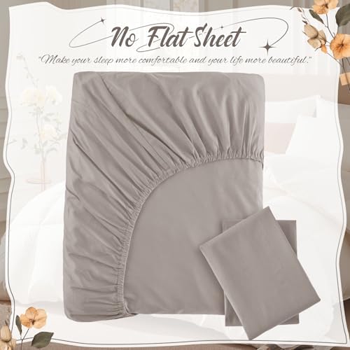 Homiest Beige Cotton Fitted Sheet & Pillowcase Set, Twin 400TC