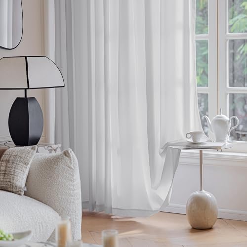 FMFUNCTEX Grey Sheer Curtains, 63 Inch, Rod Pocket, 2 Panels for