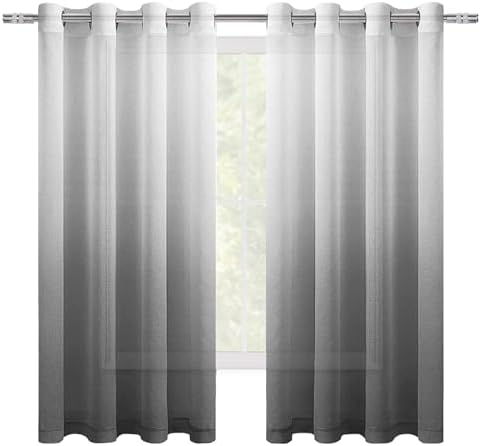 DWCN Grey Ombre Sheer Curtains 63 Inches Long for Living Room 2 Panels