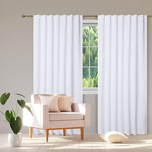 Bedding Craft White Cotton Curtains,63 Inch Tab Top Cotton Curtain Set