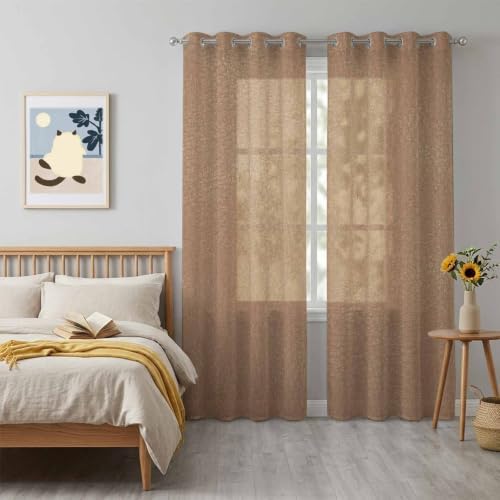 Rustic Tan Texture Sheer Curtains for Living Room 84 inch Length 2