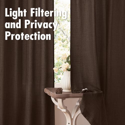 MIULEE Faux Linen Curtains 96 Inch Length 2 Panels Natural Semi Sheer