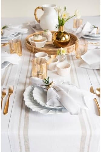 Solino Home 100% Linen Table Runner, 14 x 120 in, Natural and White