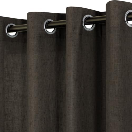 Pitalk Dark Brown Linen Curtains Grommet 96 Inches Long 2 Panel Semi