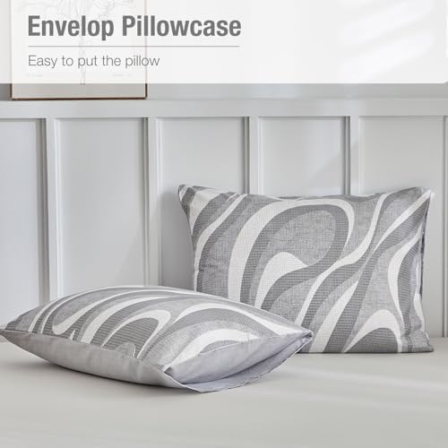 Lekesky Grey Duvet Cover Queen Size, Abstract Geometric Print Queen