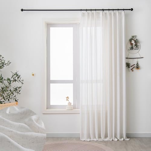 Ivory Linen Sheer Curtains Drapes 96 Inch Long Light Filtering Pinch