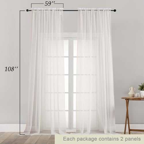Extra Long Sheer Ivory Curtains for Bedroom Living Room 108 Inches