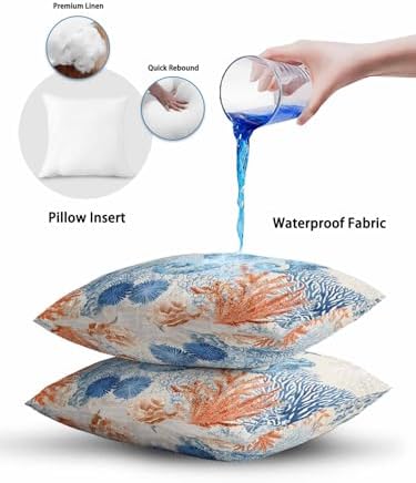 Throw Pillows 12x20 Set of 2, Blue Red Seahorse Coastal Waterproof