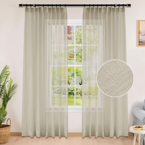 Fcosie 52" Wx120 L Pinch Pleated Semi Sheer Curtains Extra Long