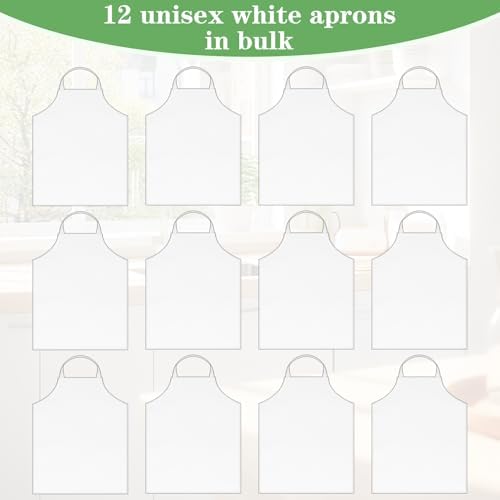12 Pack White Aprons Bulk, Unisex Bib