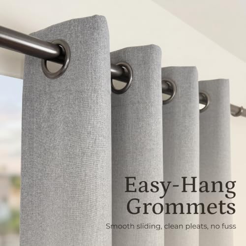 Linen Look 100% Blackout Bedroom Curtains, 63 Inch Long, Gray