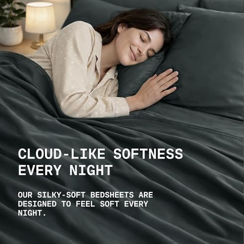 TRUE BAMBOO Sheets Set King Size - Silky Soft & Cooling - Dark Gray