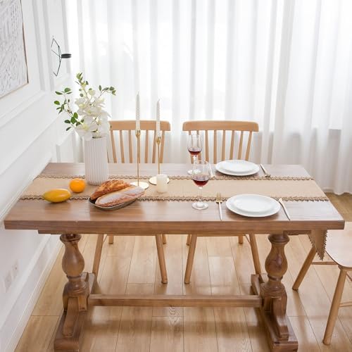 LIGICKY Natural Burlap Table Runners 108 Inches Long Farmhouse Rustic
