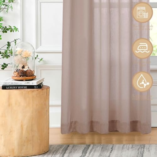 Semi Sheer Rod Pocket Curtains Linen Blend 84W x 96L, 2 Panels