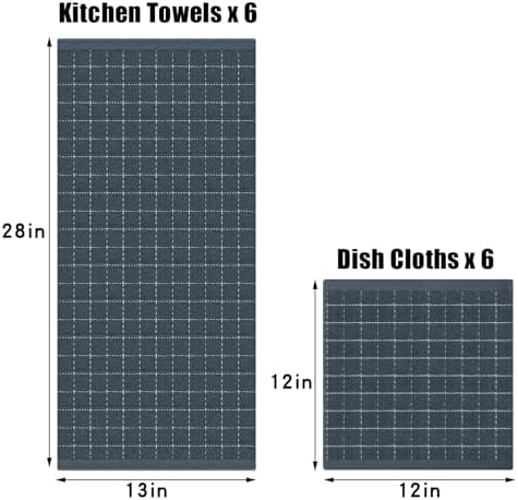 Homaxy Cotton Terry Kitchen Towels and Dishcloths Set of 12, Dark Grey