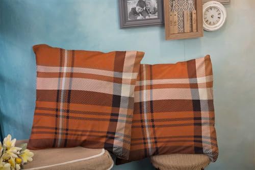 EMMTEEY Orange Brown Tartan Plaid Checkered Pillow Covers 22x22 Set of