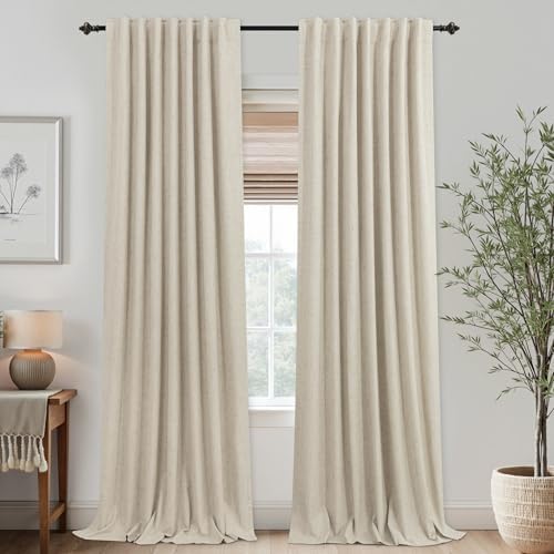 KOUFALL Extra Long 120 Inch Linen Blackout Curtains 10 FT Foot 10FT