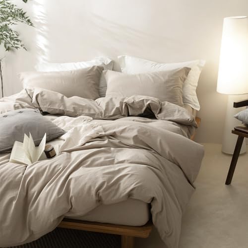 BDEAR 3Pcs Linen Grey Duvet Cover California King Size 104" W x 98" L