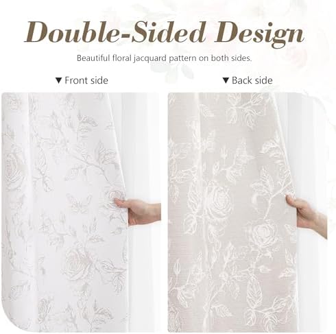 FMFUNCTEX Taupe Floral Jacquard Curtains for Bedroom, Rose Flower