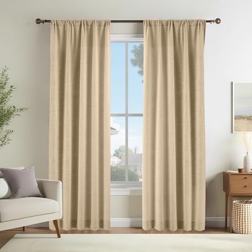 LUSTROWIN Natural Linen Curtains 84 Inches Long for Living Room