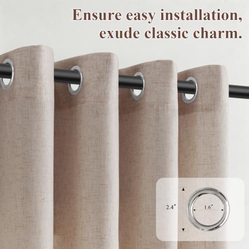 SMABU Linen Grommet Curtains 96 Inches Long for Living Room Sand Beige