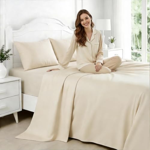 Cooling Bed Sheets Queen Size, Taupe Queen Sheet Set, Ultra Soft