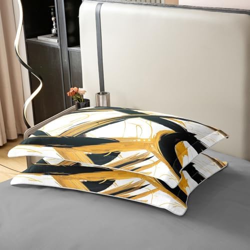Feelyou Black Beige Gold Duvet Cover 100% Cotton Twin Size Abstract