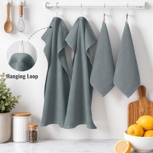 Homaxy 8 Pack 100% Cotton Kitchen Towels and Dishcloths Set, Grey