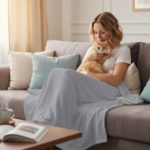 Gray Throw Blanket Solid Color Flannel Fleece Blanket Warm Cozy Soft