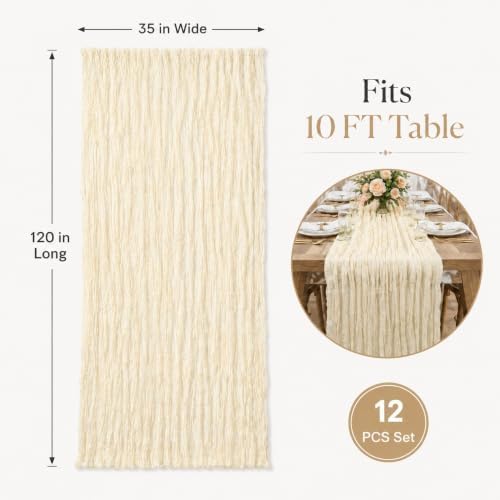Beige Cheesecloth Table Runner, Gauze, Wedding, 12 Pack, 35x120in