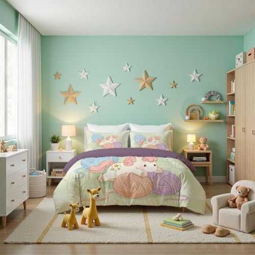 Sage Green Cute Watercolor Unicorn Duvet Cover Set For Women Girls