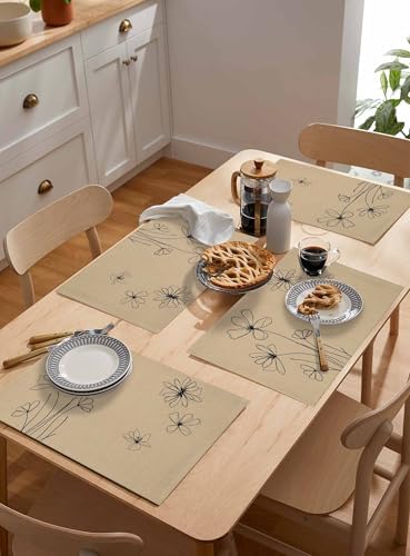 Placemats Set of 8, Black Khaki Woven Placemat, Linen Place Mats for