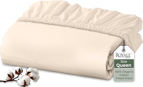 Royale Linens 100% Organic Cotton Fitted Sheet - Percale Weave - Super