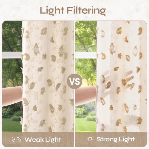 BGment Beige Floral Clip Jacquard Curtains 84 Inches for Living Room