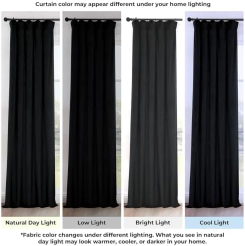 Plush Velvet Curtains for Living Room (1 Panel) - 50W x 120L, Black