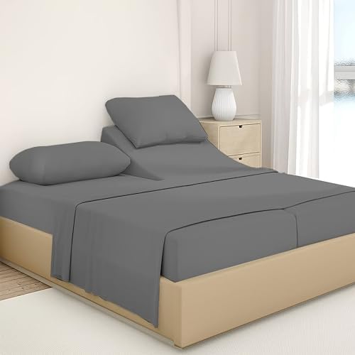 Split King 100% Egyptian Cotton Sheet Set Dark Grey