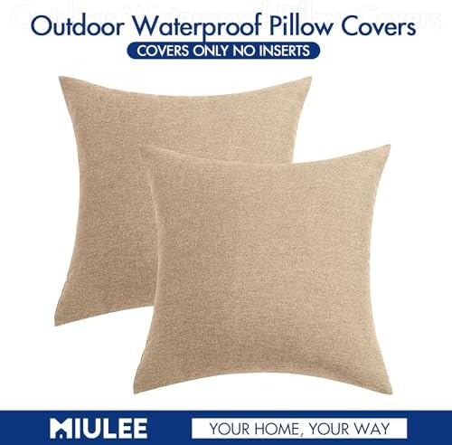 MIULEE Decorative Outdoor Pillow Covers Waterproof 18x18 Light Tan