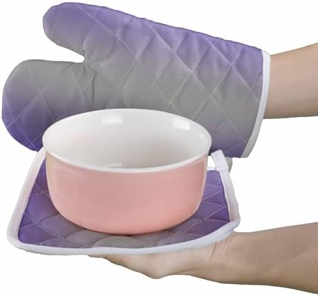 Quilted Cotton Terry Cloth Oven Mitt, Pot Holder Purple Gray Gradient