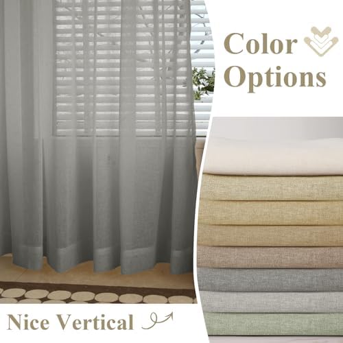 Frelement Linen Sheer Curtains for Living Room Bedroom Pinch Pleated