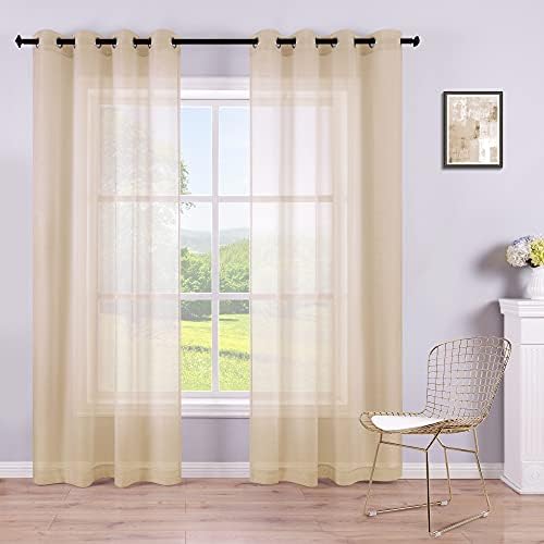 KOUFALL Tan Beige Curtains 96 Inches Long Sheer 2 Panels Set Grommet