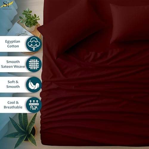 Shreem Linen Olympic Queen Sheets 66x80, 100% Egyptian Cotton 4-Piece